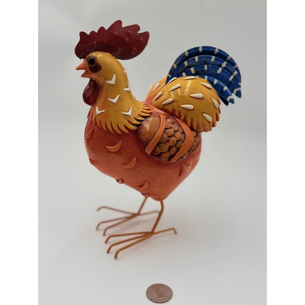 Metal Rooster Figurine Farmhouse Decor Multicolor Vibrant Statue Country Kitchen
